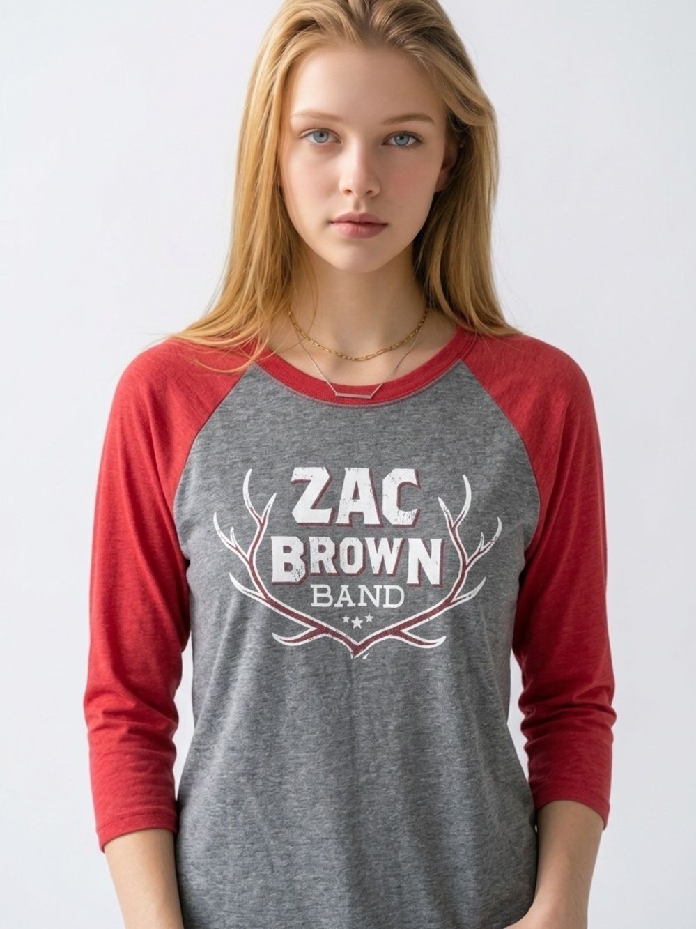 ZAC BROWN BAND Long Sleeve Raglan Baseball Shirt Red Gray Women’s Size Large